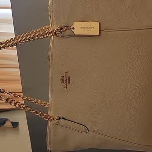 Coach Pebbled Leather Ava Chain Tote (Cream)